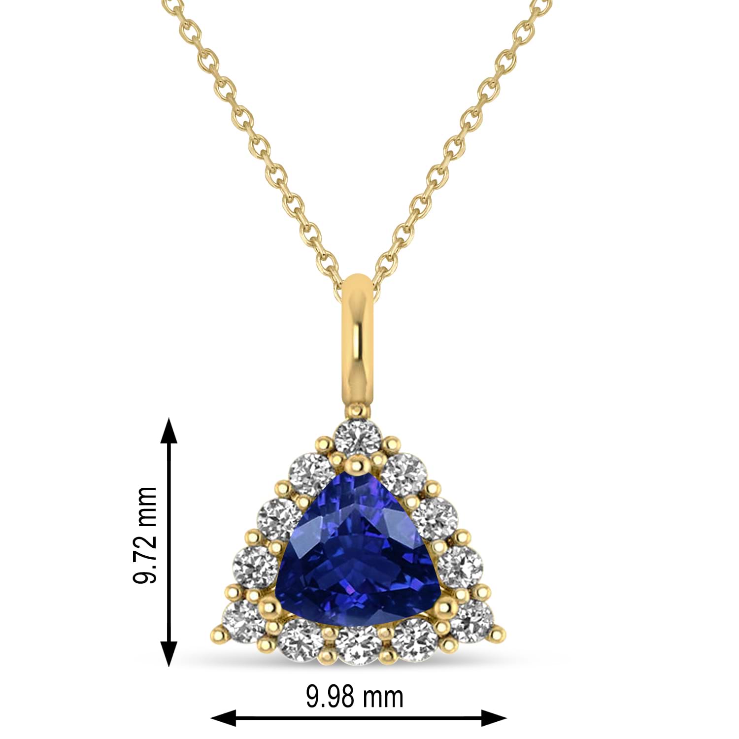 Diamond & Blue Sapphire Trillion Cut Pendant Necklace 14k Yellow Gold (1.78ct)