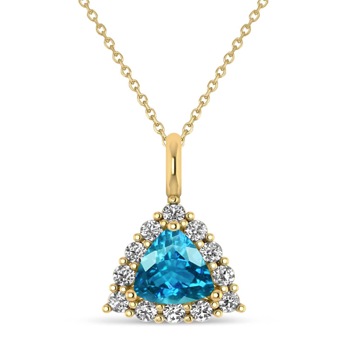 Diamond & Blue Topaz Trillion Cut Pendant Necklace 14k Yellow Gold (1.6ct)
