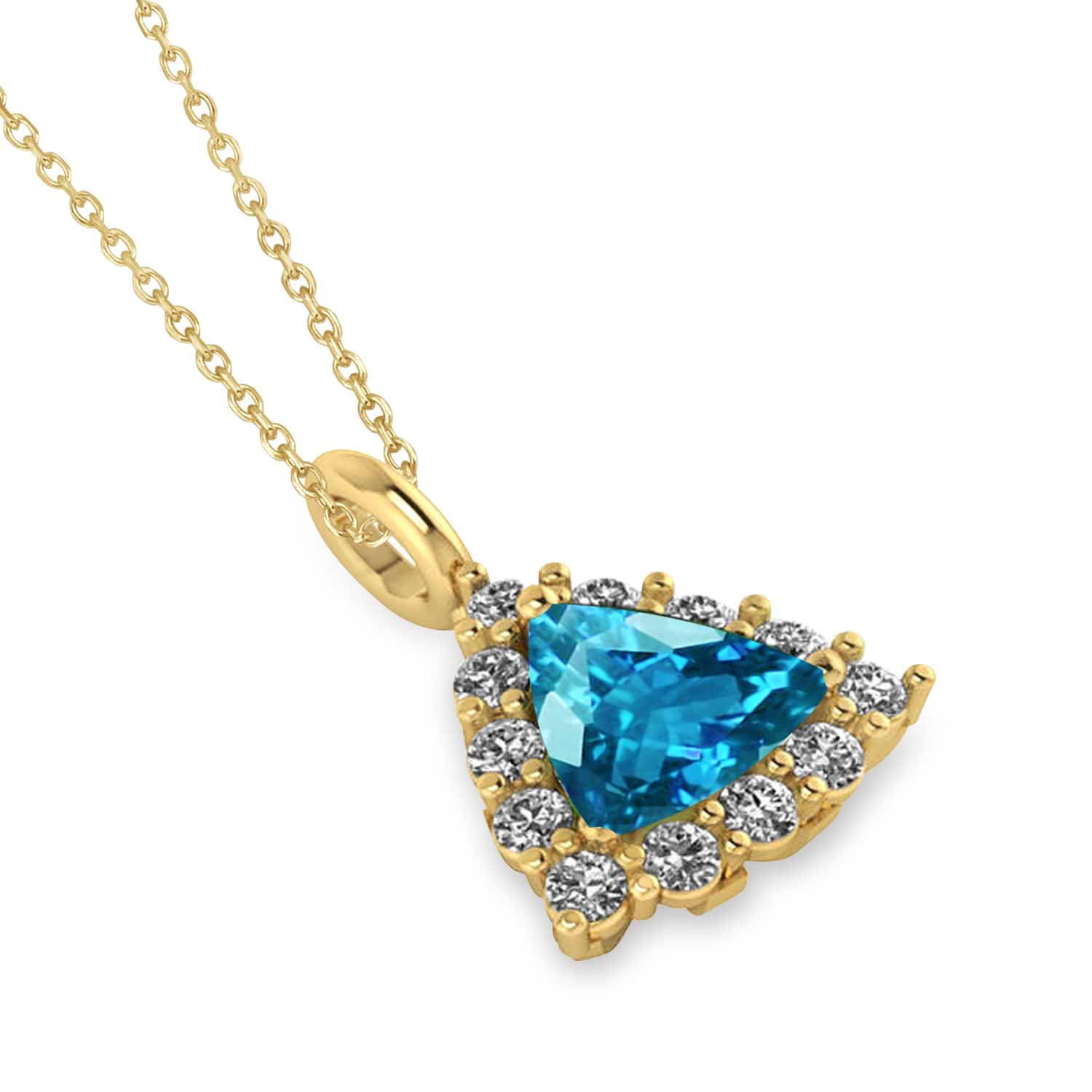Diamond & Blue Topaz Trillion Cut Pendant Necklace 14k Yellow Gold (1.6ct)