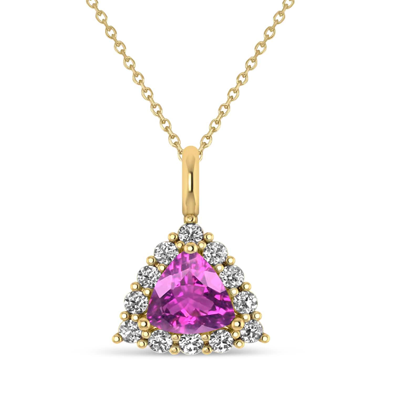 Diamond & Pink Sapphire Trillion Cut Pendant Necklace 14k Yellow Gold (1.78ct)