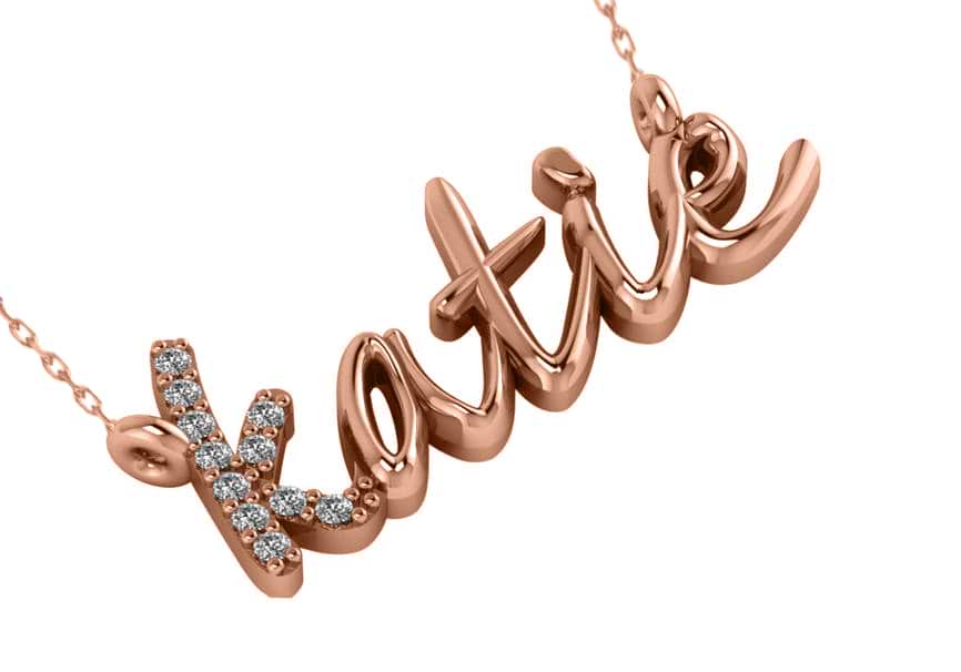 Personalized Diamond Nameplate Pendant Necklace 14k Rose Gold