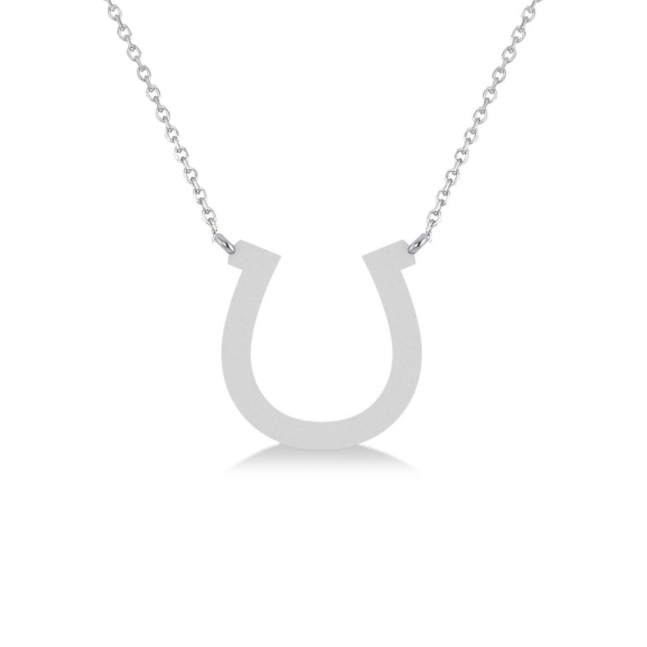 Plain Metal Horseshoe Pendant Necklace 14k White Gold