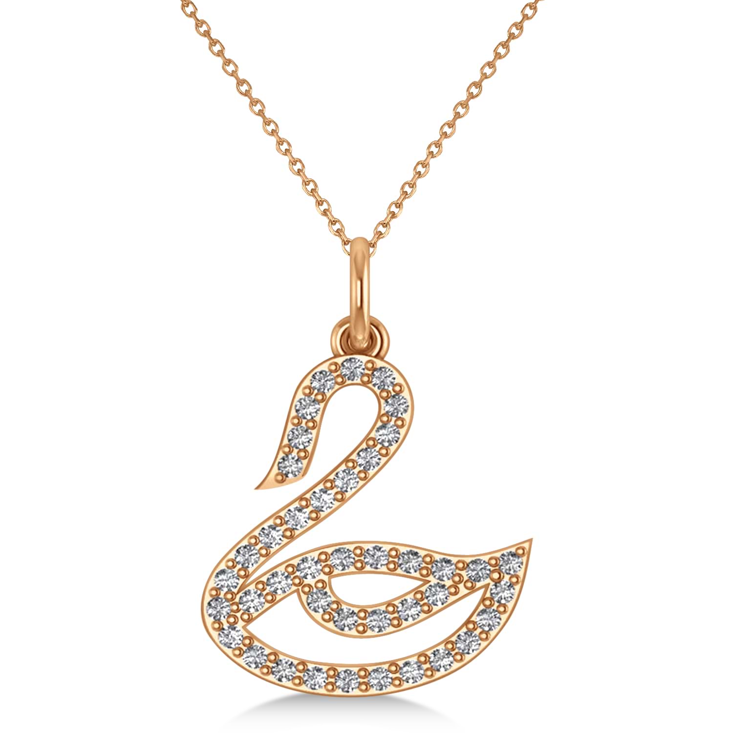 Diamond Swan Pendant Necklace 14k Rose Gold (0.21ct)