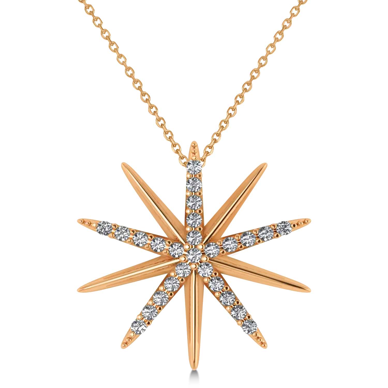 Diamond Starburst Pendant Necklace 14k Rose Gold (0.13ct)