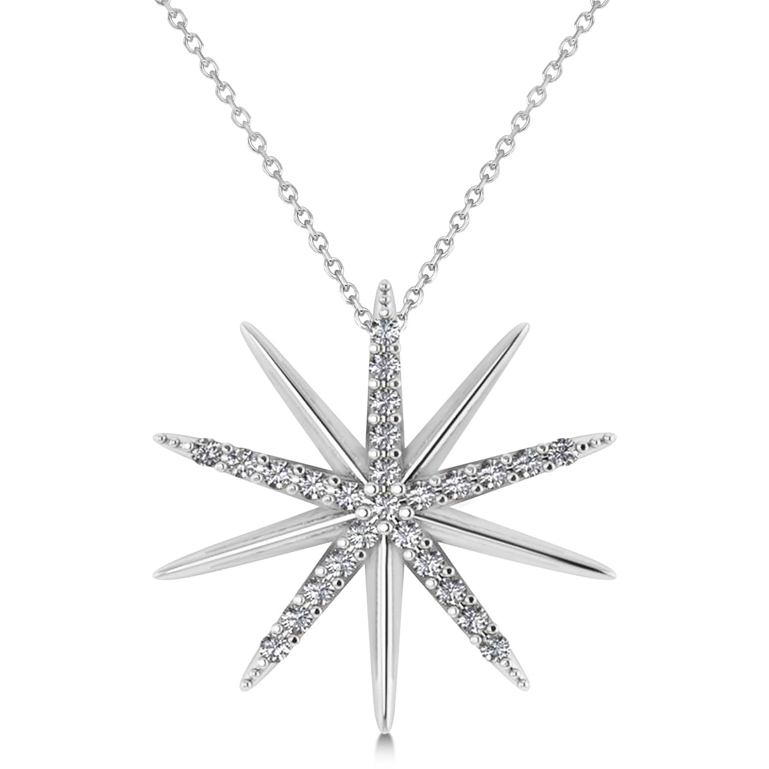 Diamond Starburst Pendant Necklace 14k White Gold (0.13ct) - AD1809