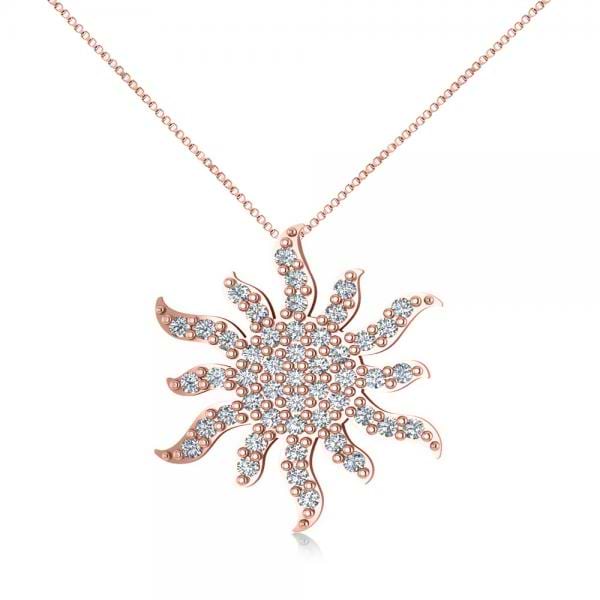 Diamond Starburst Sun Pendant Necklace 14k Rose Gold (0.49ct)