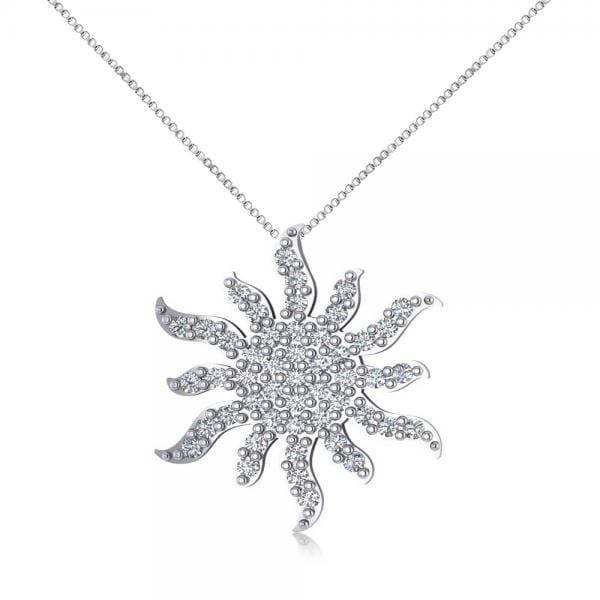 Diamond Starburst Sun Pendant Necklace 14k White Gold (0.49ct)