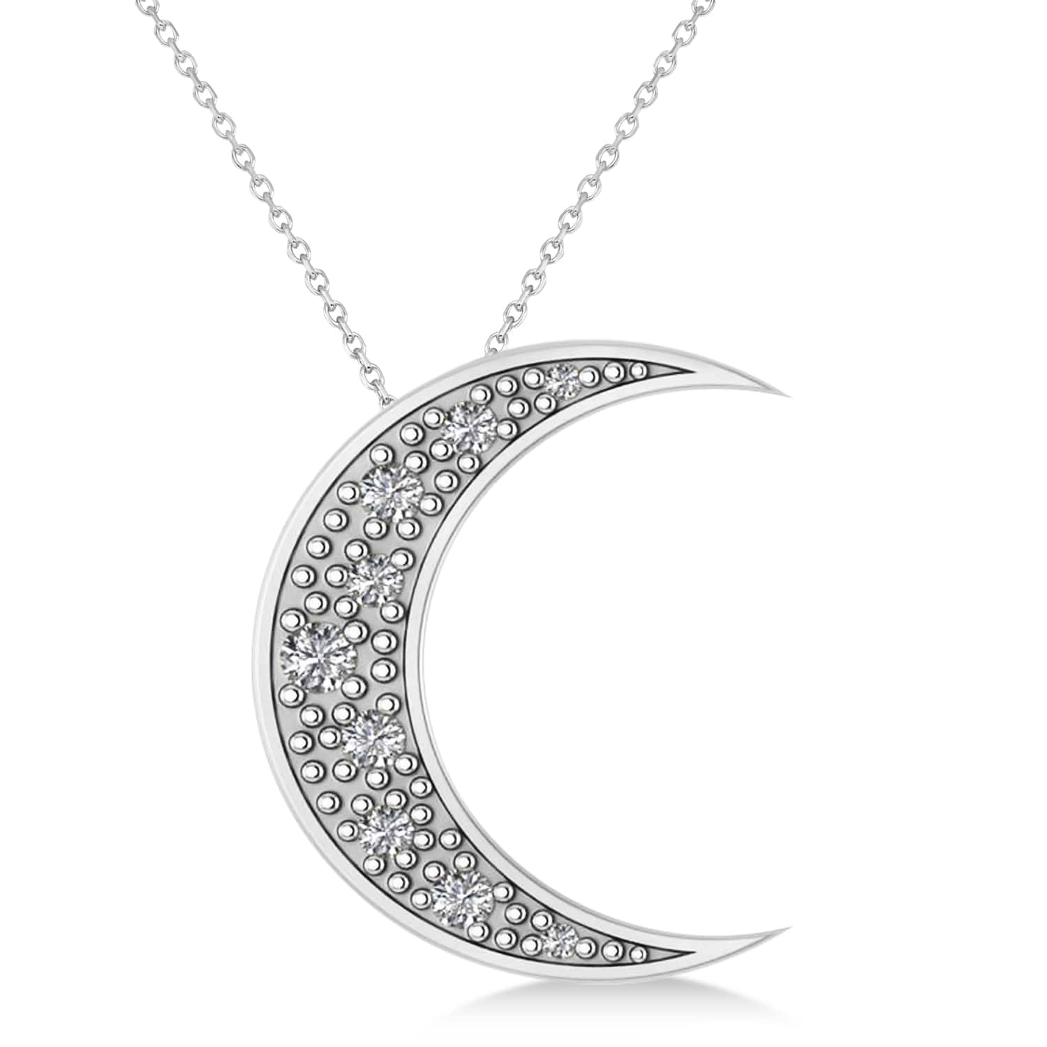 Diamond Crescent Moon Pendant Necklace 14K White Gold (0.15ct)