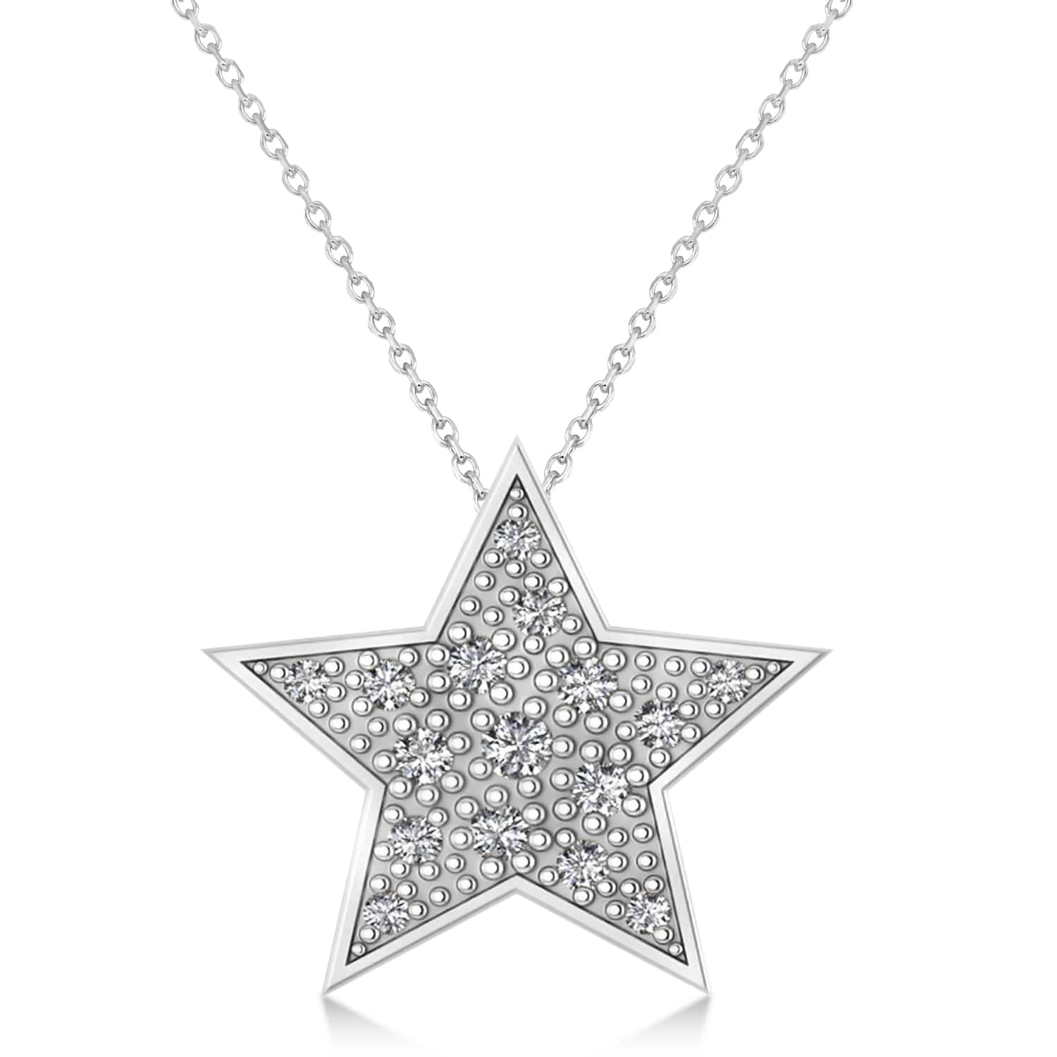 Diamond Accented Star Pendant Necklace 14K White Gold (0.26ct)