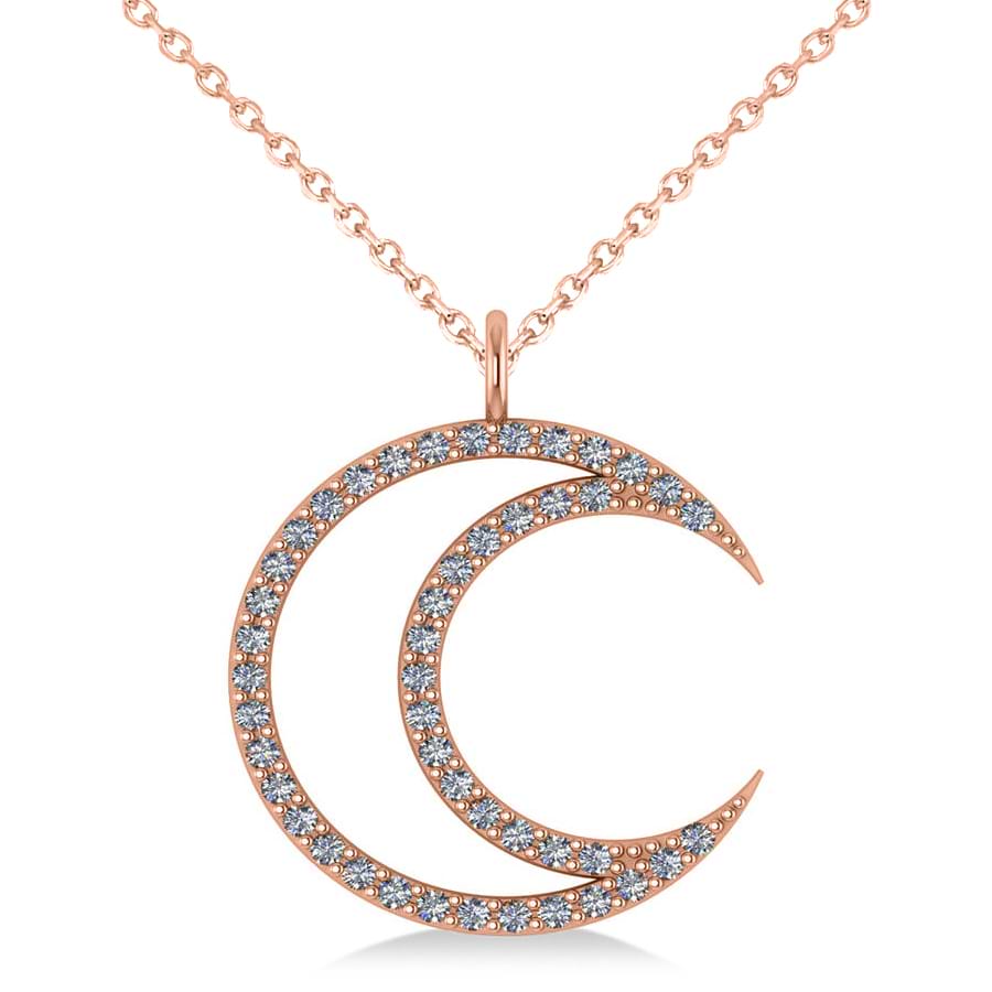 Diamond Crescent Moon Pendant Necklace 14K Rose Gold (0.46ct)