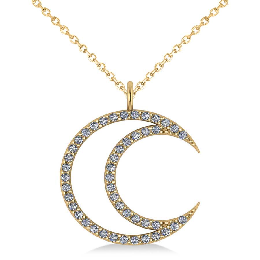 Diamond Crescent Moon Pendant Necklace 14K Yellow Gold (0.46ct)