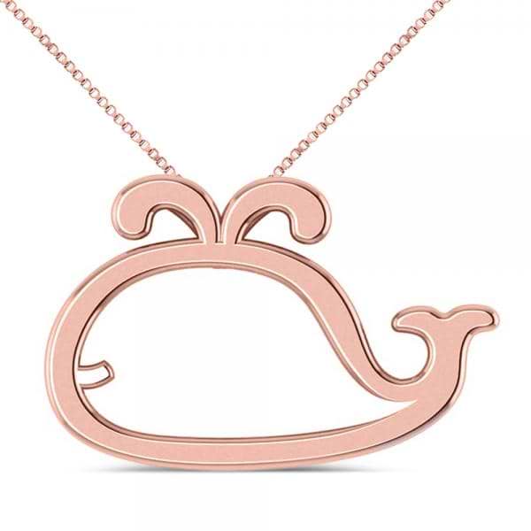 Nautical Whale Pendant Necklace in Plain Metal 14k Rose Gold