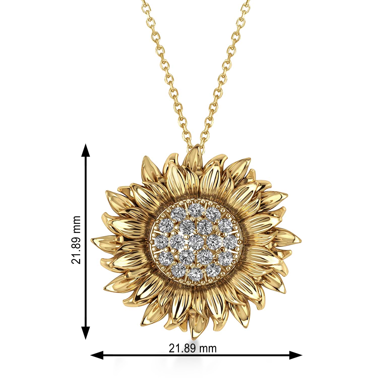 Large Sunflower Diamond Pendant Necklace 14k Yellow Gold (0.38ct)
