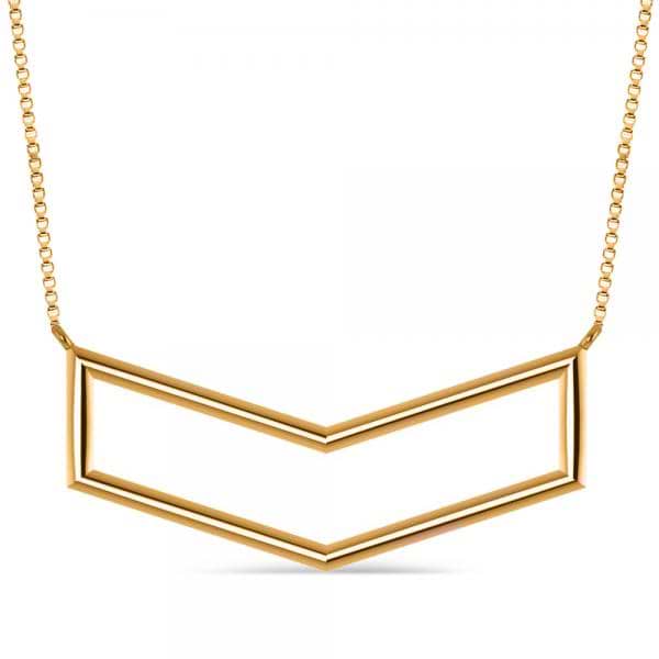 V-Shaped Chevron Bar Pendant Necklace Plain Metal 14k Yellow Gold