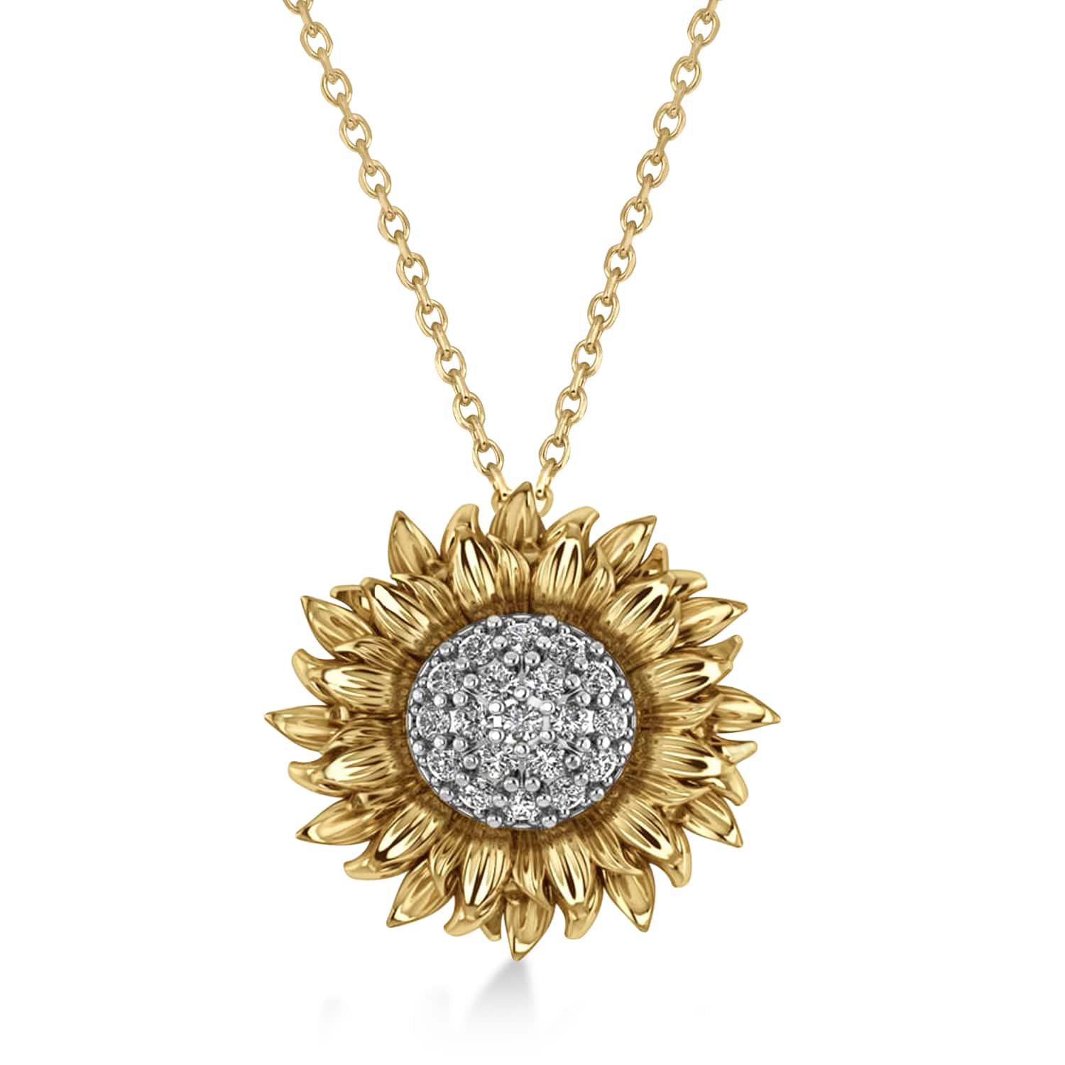 Sunflower Diamond Pendant Necklace 14k Two-Tone Gold (0.19ct)