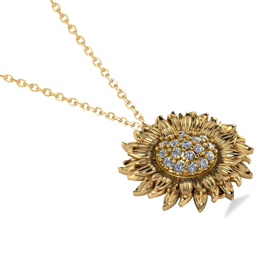 Sunflower Diamond Pendant Necklace 14k Yellow Gold (0.19ct)