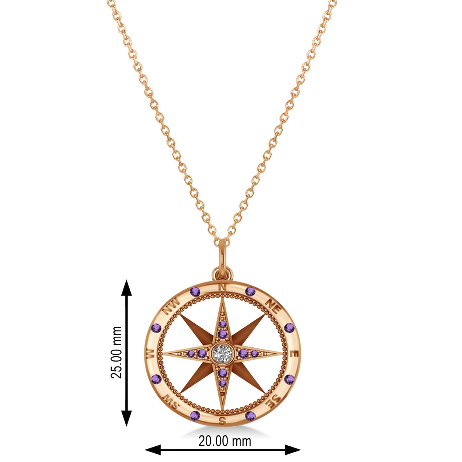 Compass Pendant Amethyst & Diamond Accented 14k Rose Gold (0.19ct)