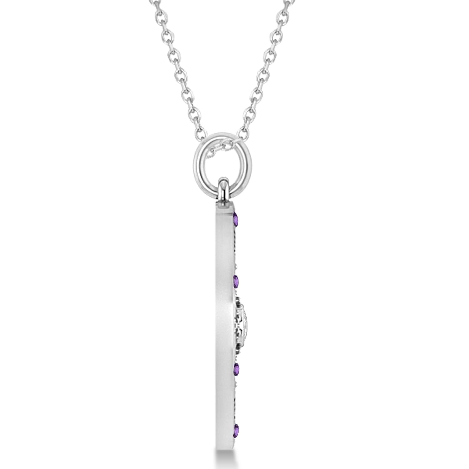Compass Pendant Amethyst & Diamond Accented 14k White Gold (0.19ct)