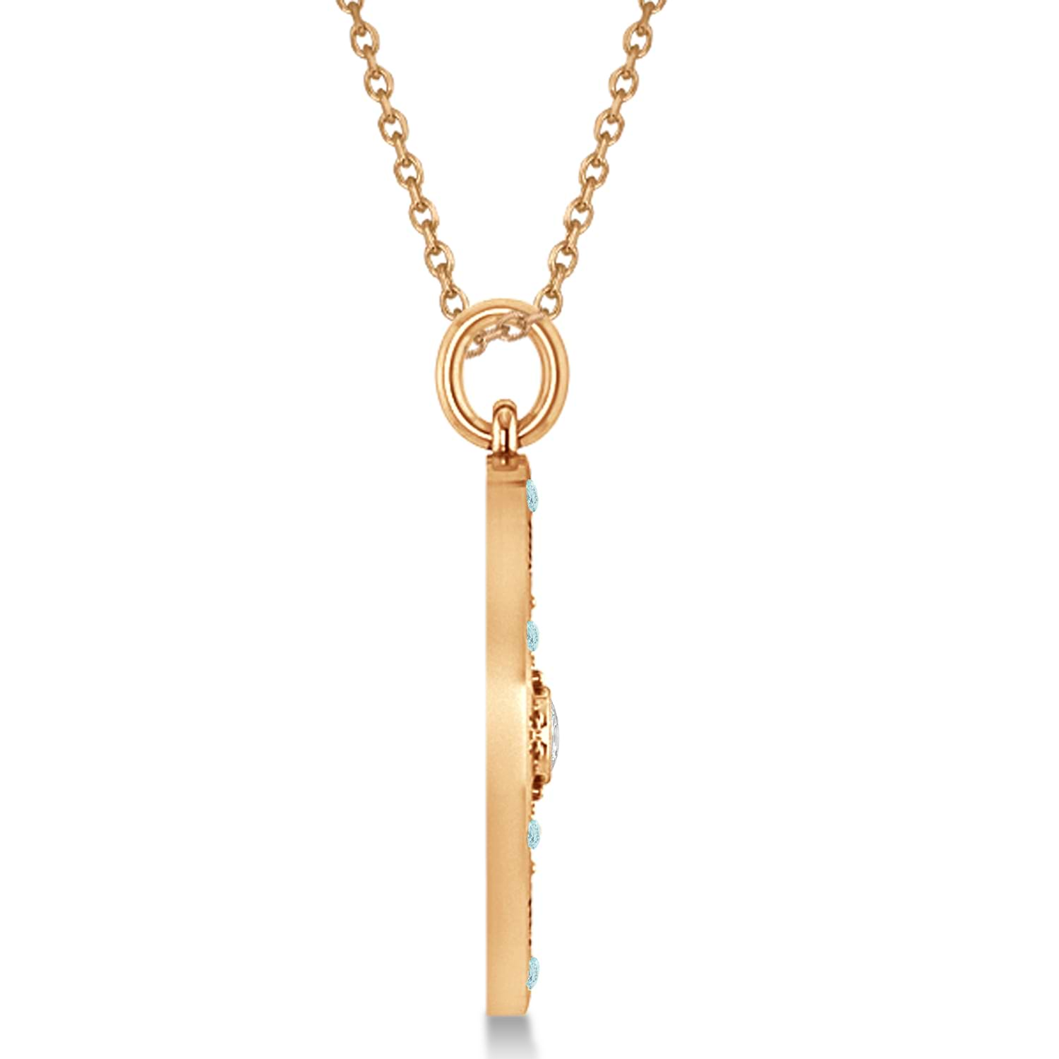 Compass Pendant Aquamarine & Diamond Accented 14k Rose Gold (0.19ct)