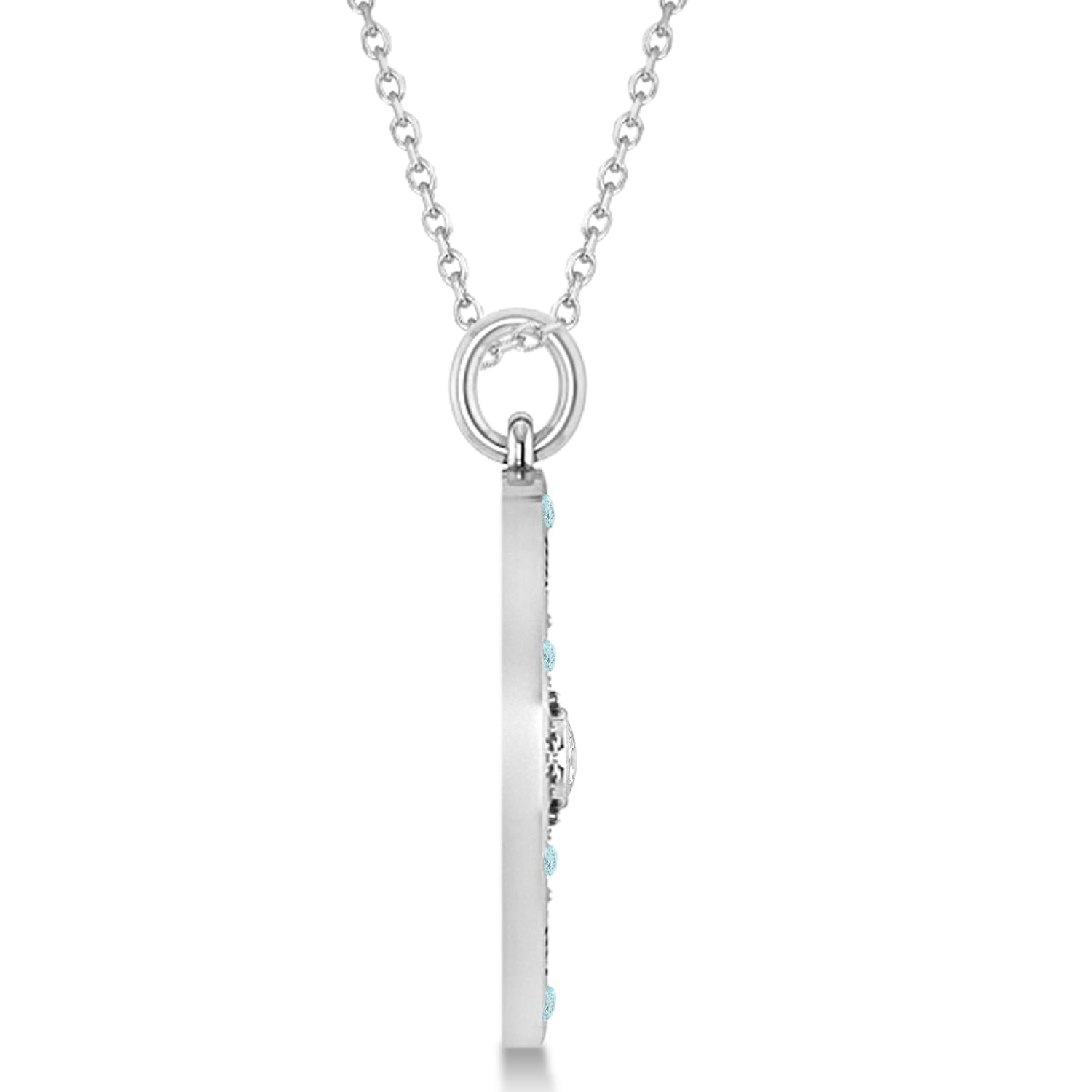 Compass Pendant Aquamarine & Diamond Accented 14k White Gold (0.19ct)