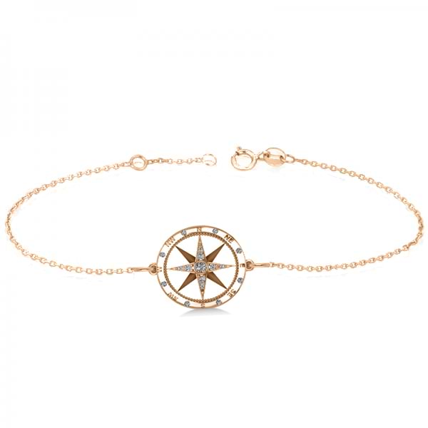 Diamond Nautical Compass Bracelet 14k Rose Gold (0.19ct)