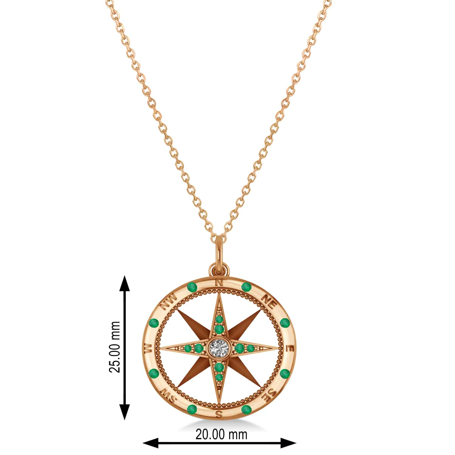 Compass Pendant Emerald & Diamond Accented 14k Rose Gold (0.19ct)