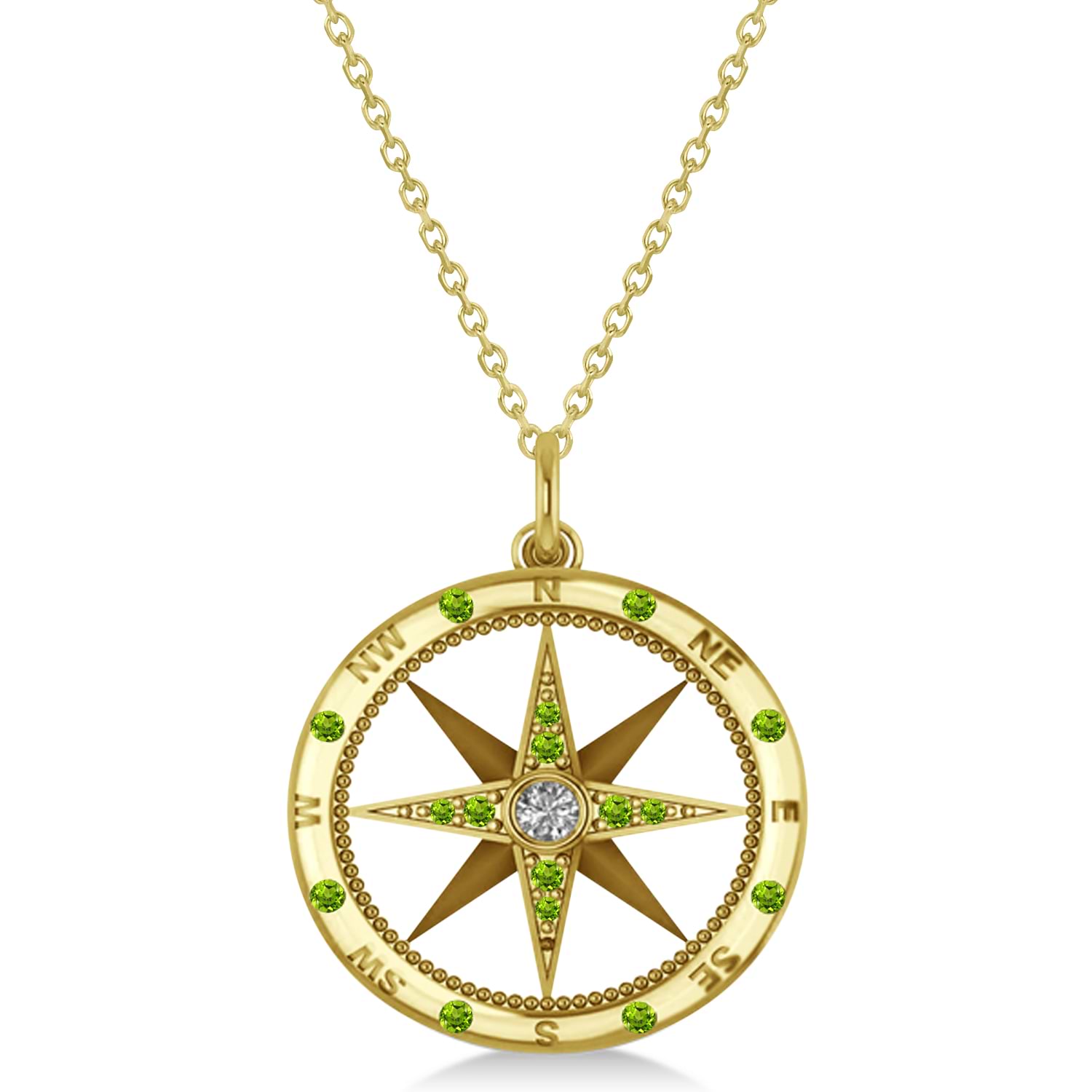 Compass Pendant Peridot & Diamond Accented 14k Yellow Gold (0.19ct)