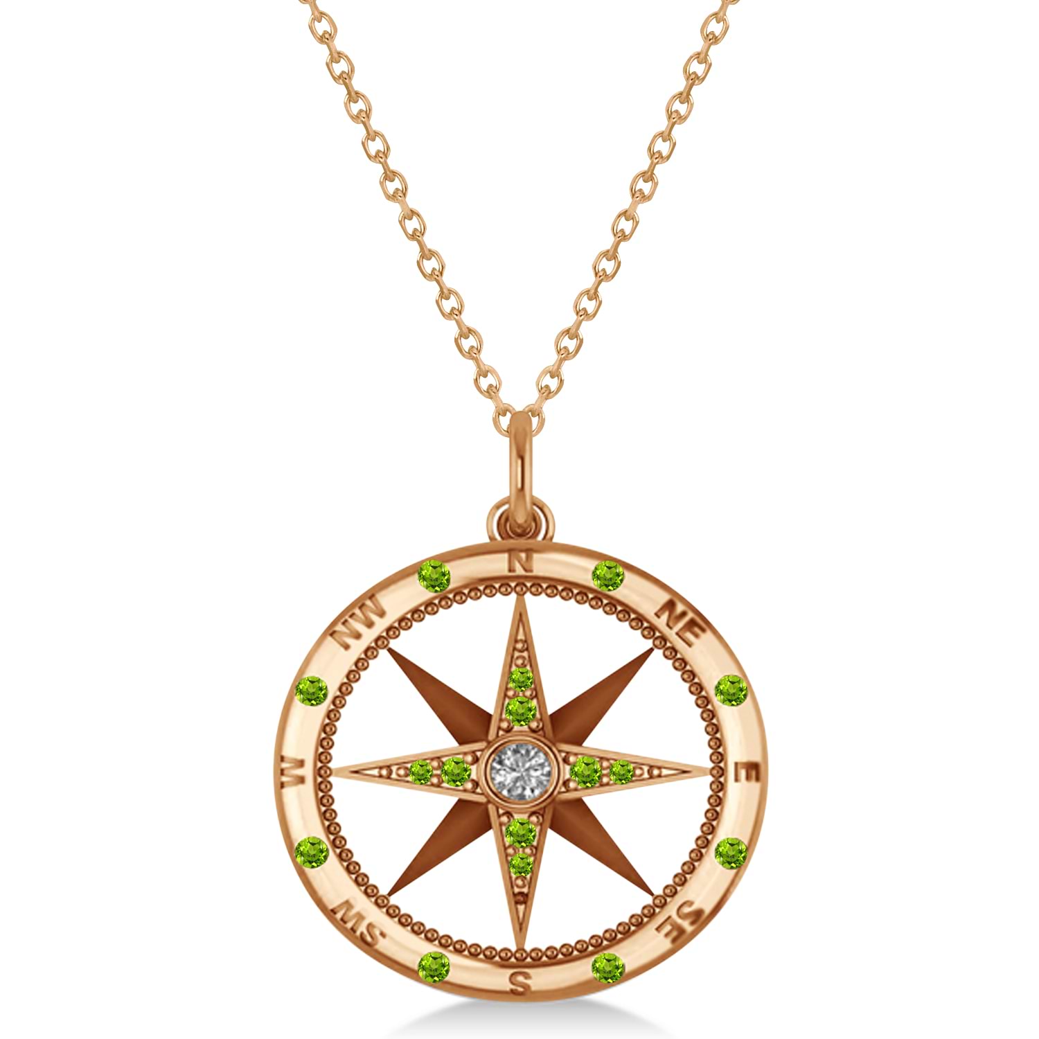 Compass Pendant Peridot & Diamond Accented 18k Rose Gold (0.19ct)