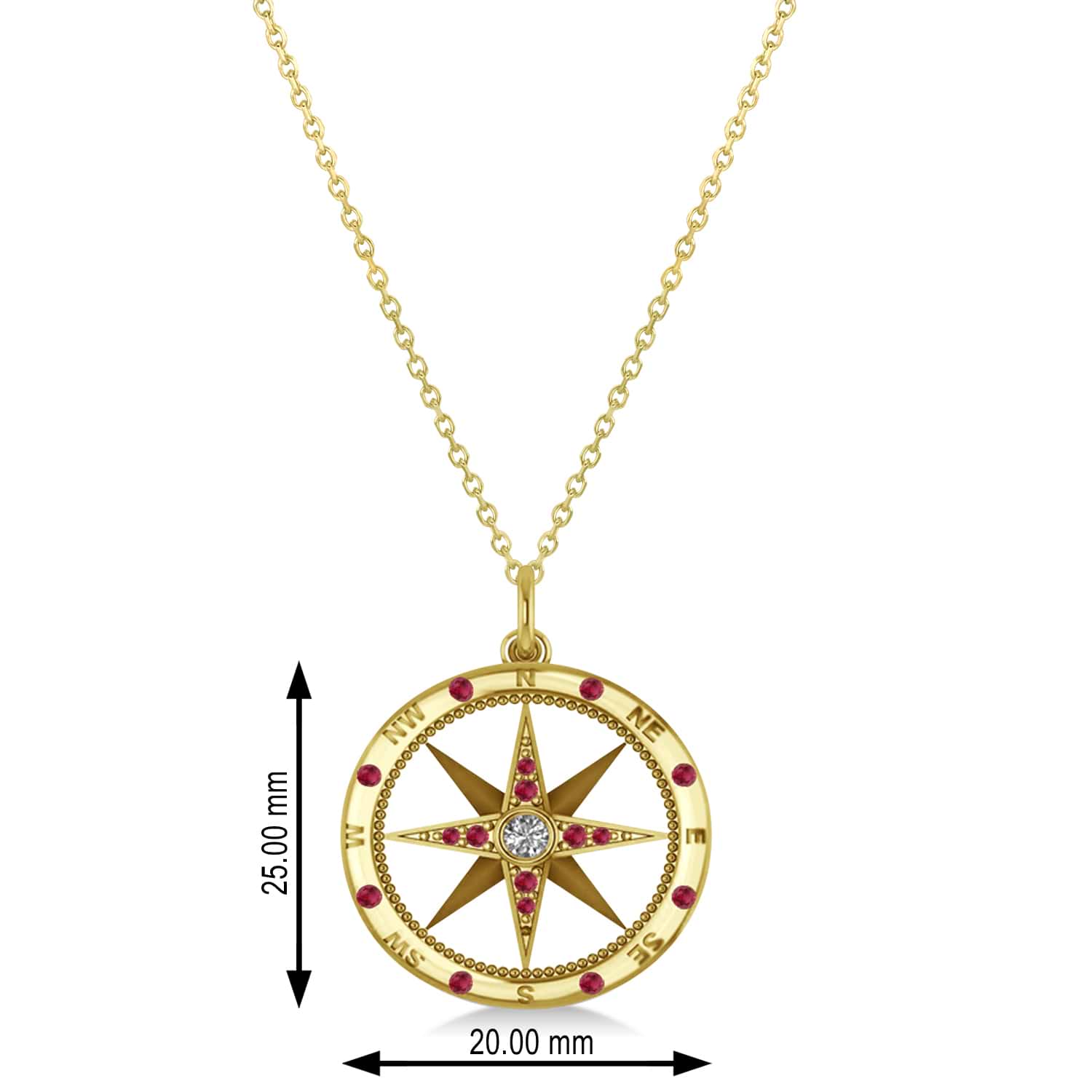 Compass Pendant Ruby & Diamond Accented 14k Yellow Gold (0.19ct)