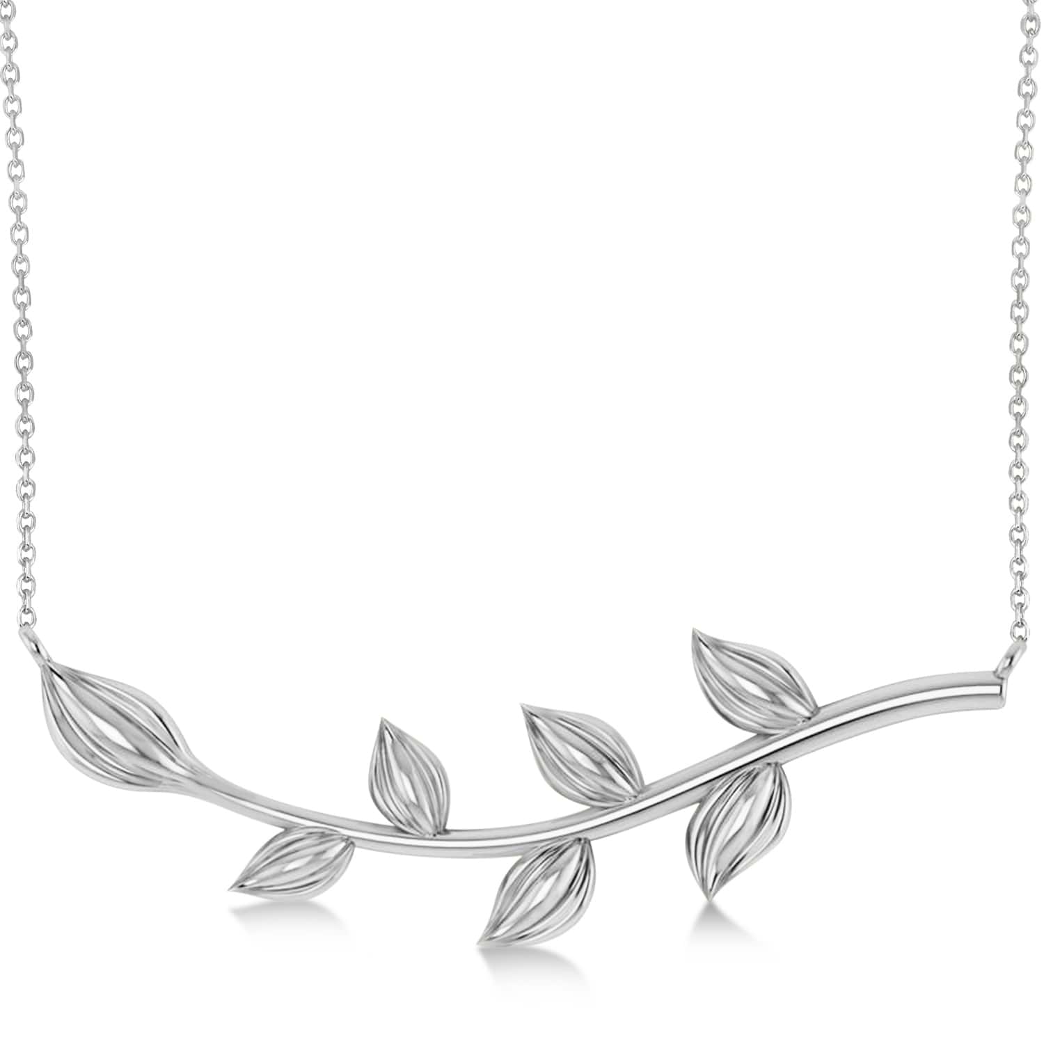 Olive Vine Leaf Necklace Plain Metal 14k White Gold