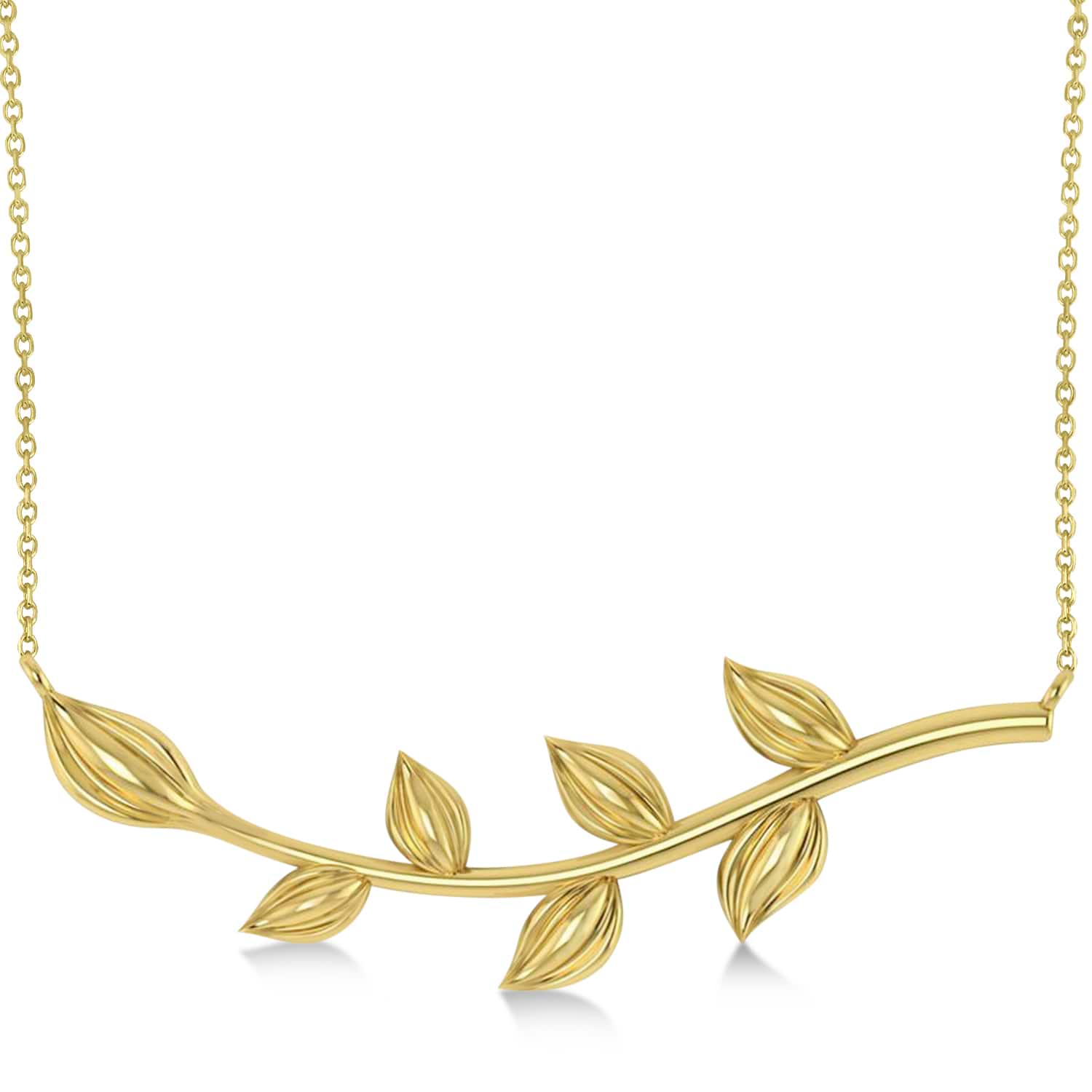 Olive Vine Leaf Necklace Plain Metal 14k Yellow Gold