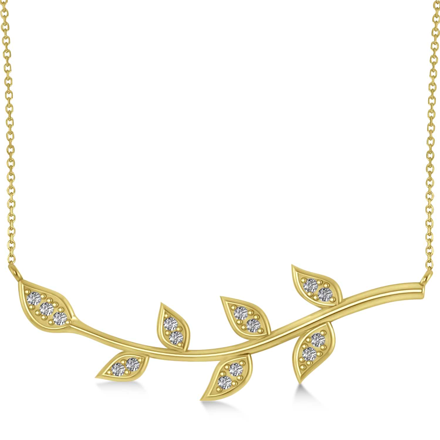 Diamond Olive Vine Leaf Necklace 14k Yellow Gold (0.15ct)