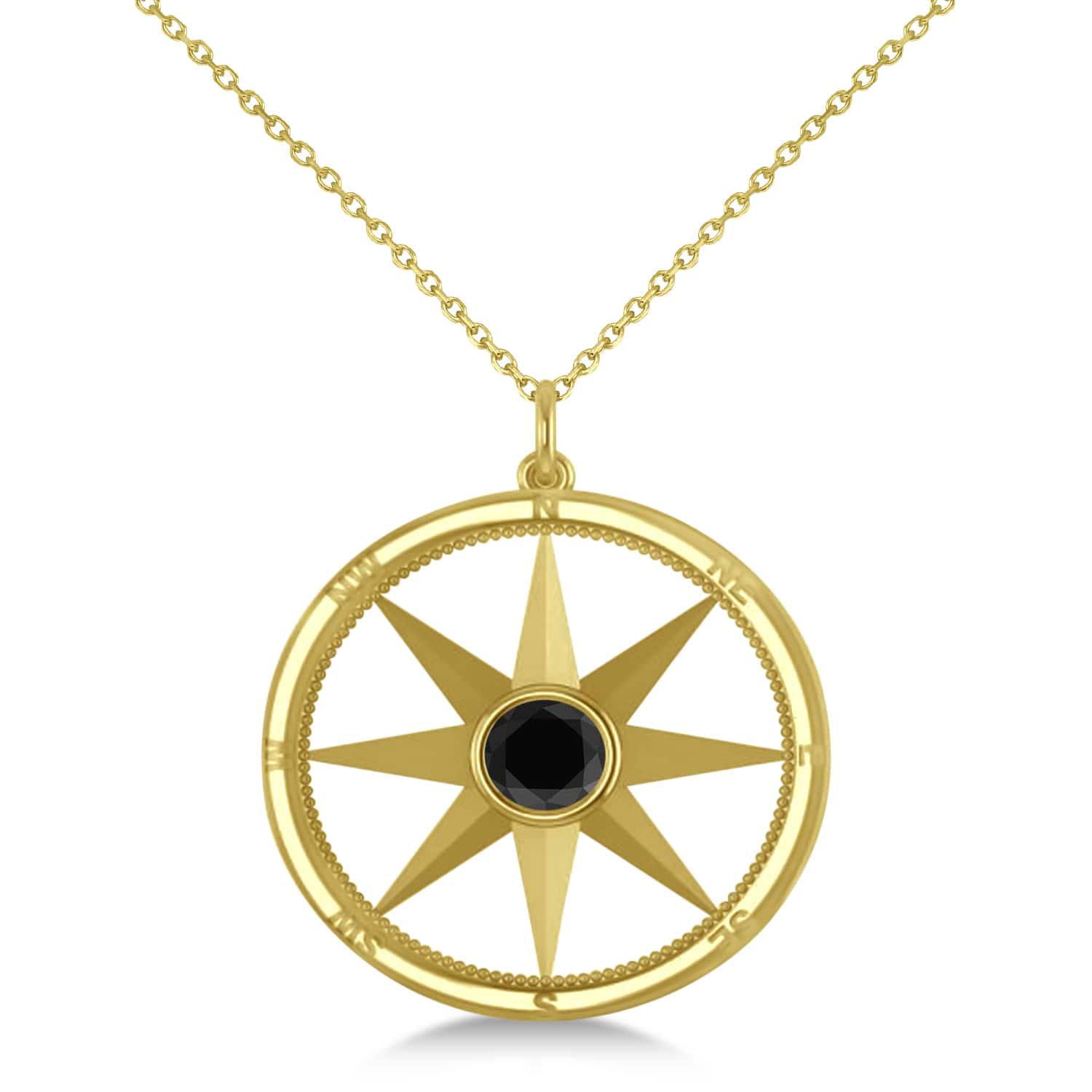 Black Diamond Compass Pendant Fashion Necklace 14k Yellow Gold (0.66ct)