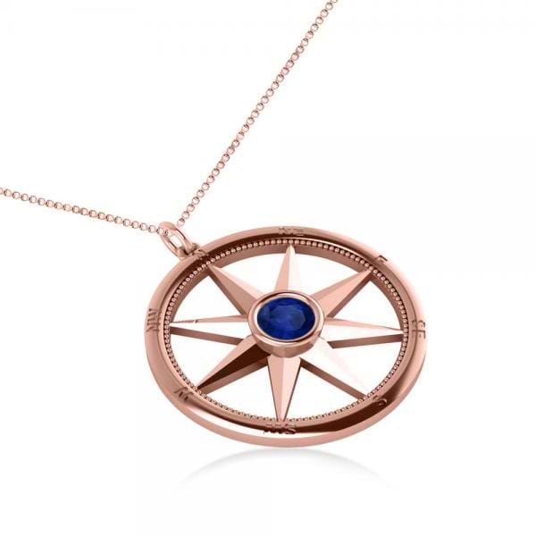 Blue Sapphire Compass Pendant Fashion Necklace 14k Rose Gold (0.66ct)