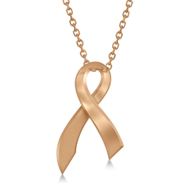 Awareness Ribbon Pendant Necklace Plain Metal 14k White Gold