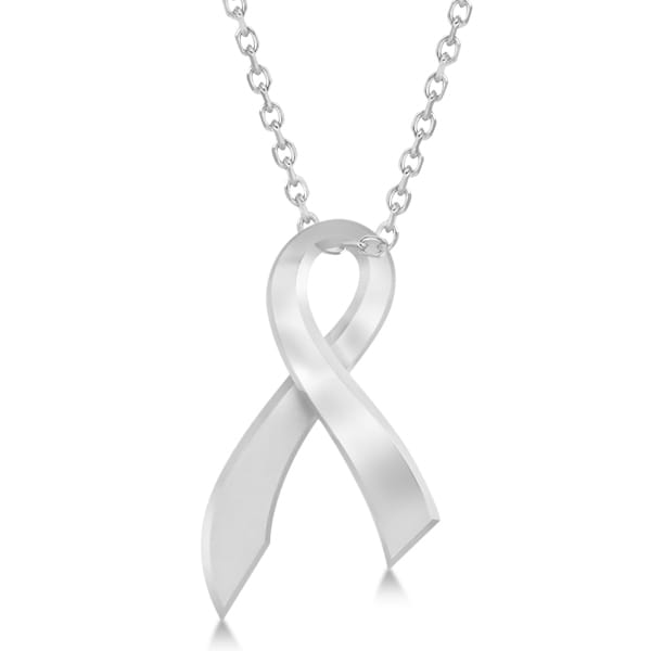 Awareness Ribbon Pendant Necklace Plain Metal 14k White Gold