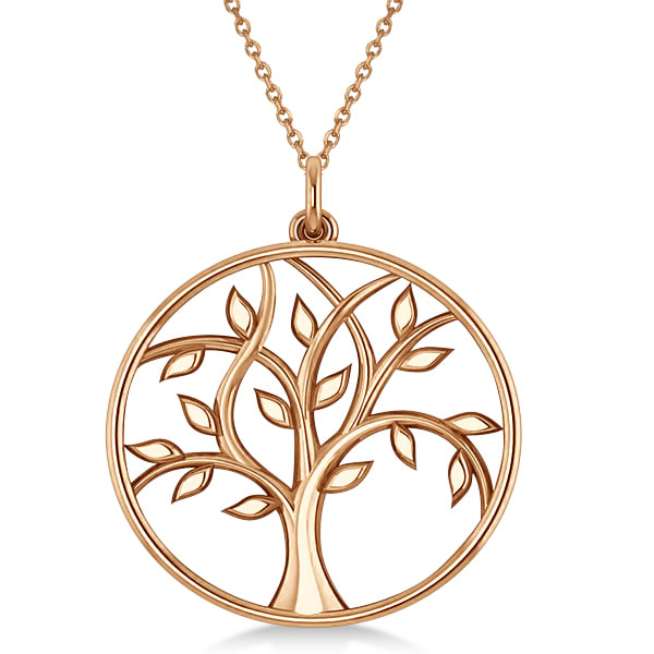 Family Tree of Life Pendant Necklace Plain Metal 18k Rose Gold