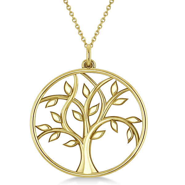 Family Tree of Life Pendant Necklace Plain Metal 18k Yellow Gold