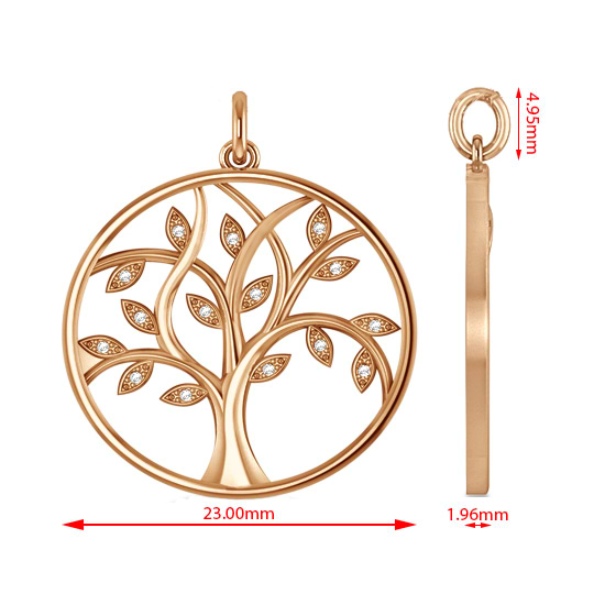 Medium Diamond Tree of Life Pendant Necklace 14k Rose Gold (0.08ct)