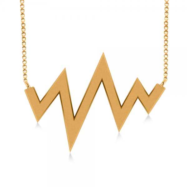 Heartbeat Pulse Vital Sign Pendant Necklace Plain Metal 14k White Gold