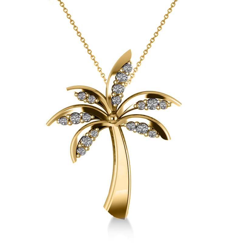 Diamond Summer Palm Tree Pendant Necklace 14k Yellow Gold (0.24ct)