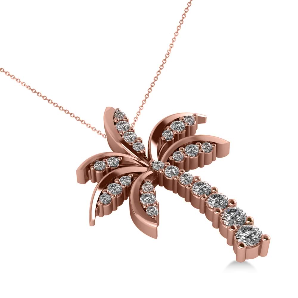 Diamond Tropical Palm Tree Pendant Necklace 14k Rose Gold (0.50ct)