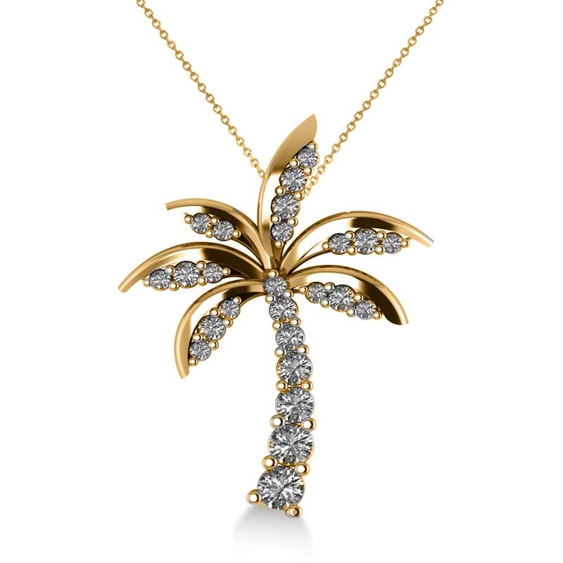 Lab Grown Diamond Palm Tree Pendant Necklace 14k Yellow Gold (0.50ct)