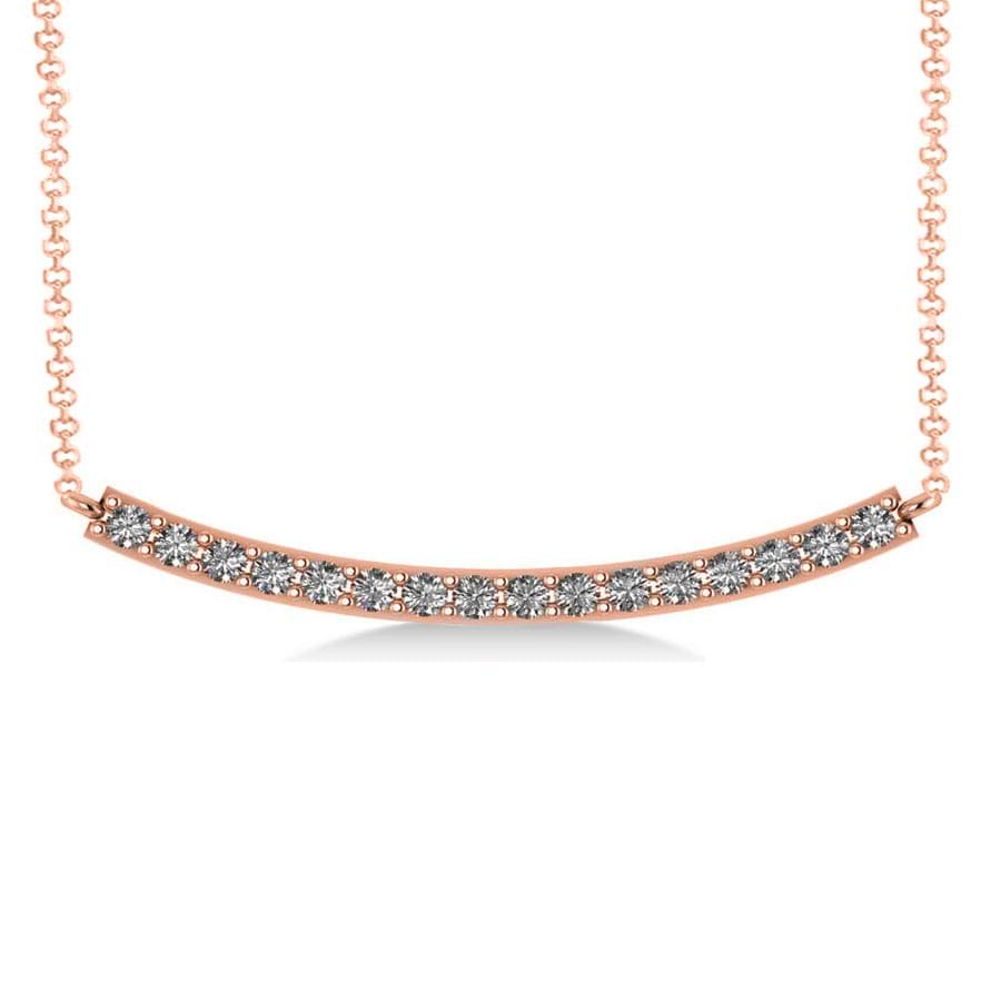 Curved Diamond Bar Pendant Necklace 14k Rose Gold (0.80ct)