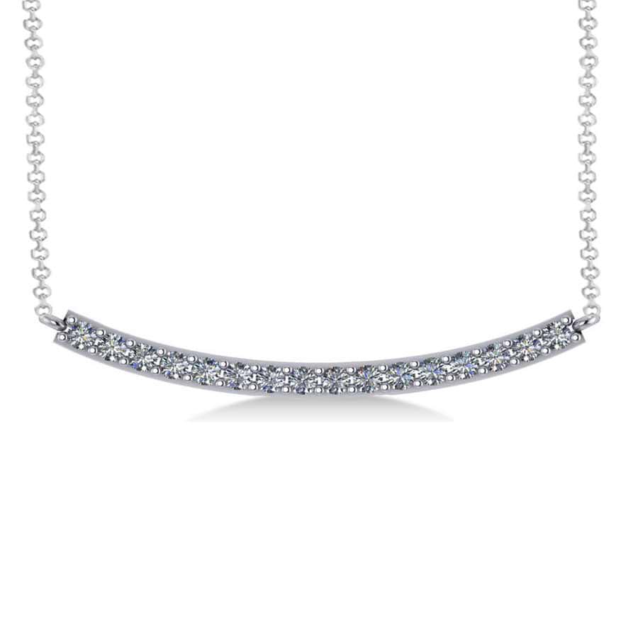 Curved Diamond Bar Pendant Necklace 14k White Gold (0.80ct)