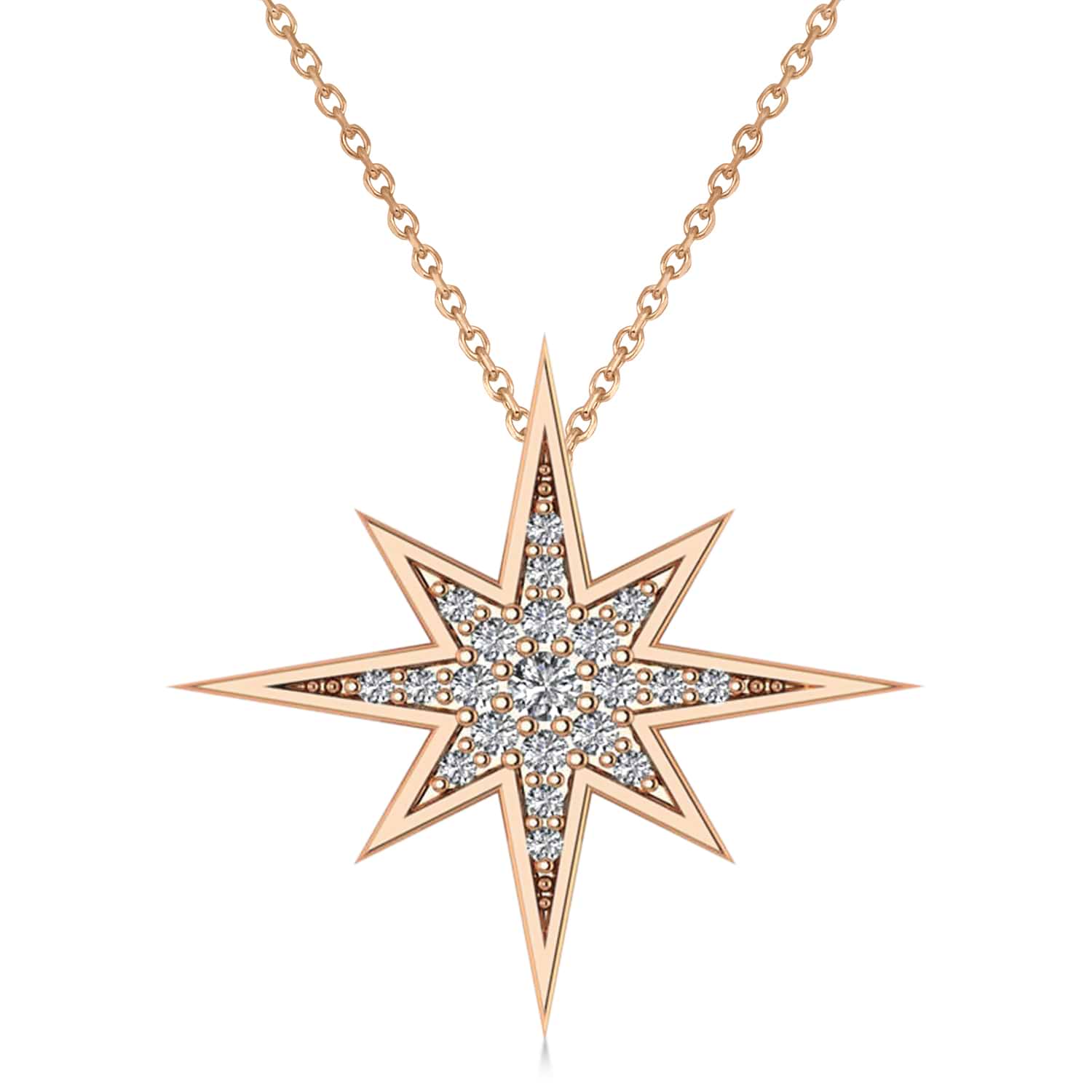 Diamond Adorned North Star Pendant Necklace 14k Rose Gold (0.17ct)