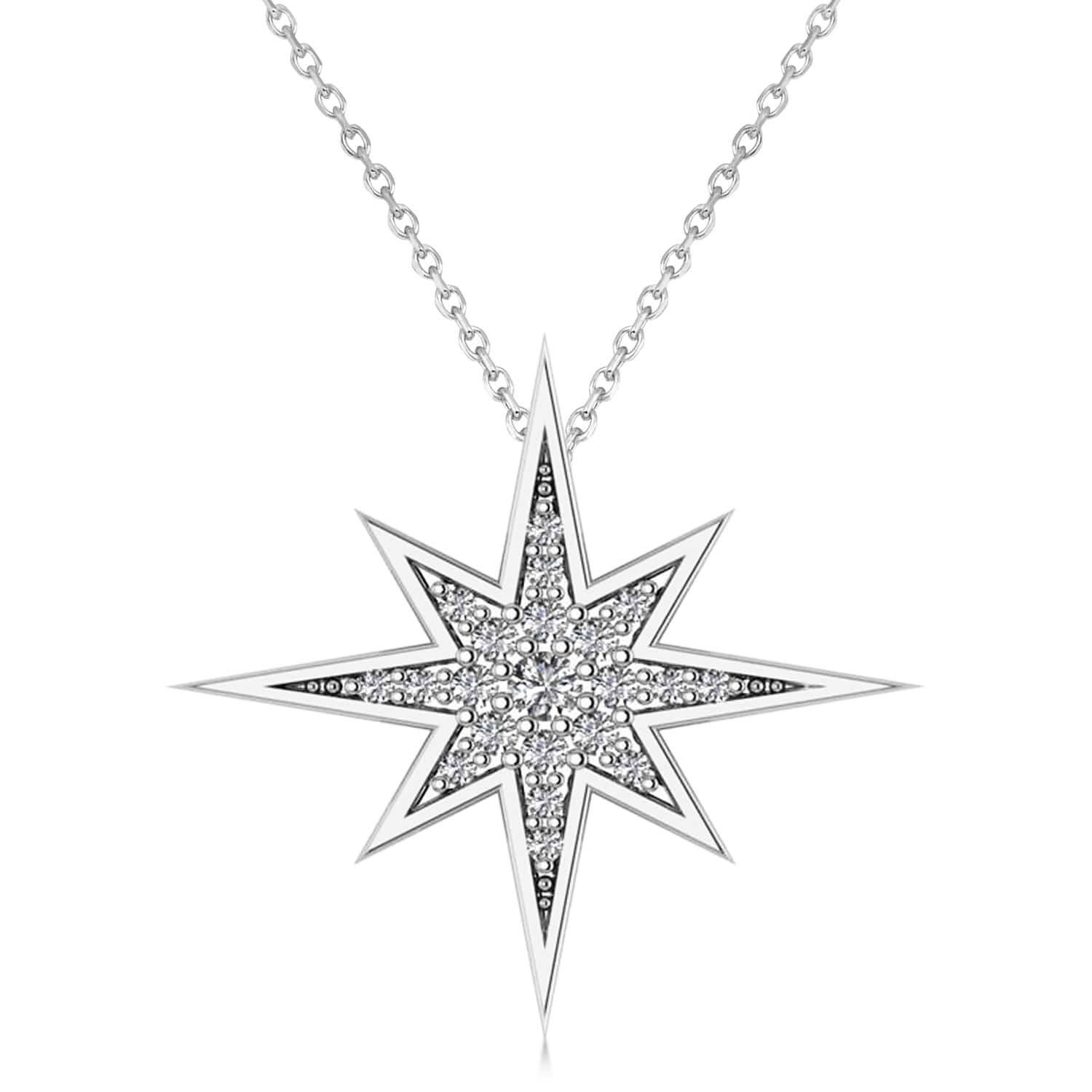 Diamond Adorned North Star Pendant Necklace 14k White Gold (0.17ct) - 8792