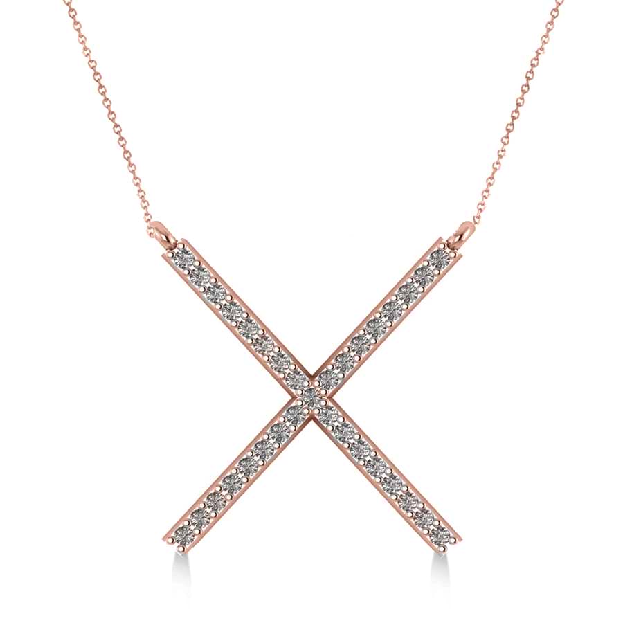 Diamond X Shaped Pendant Necklace in 14k Rose Gold (0.33ct)