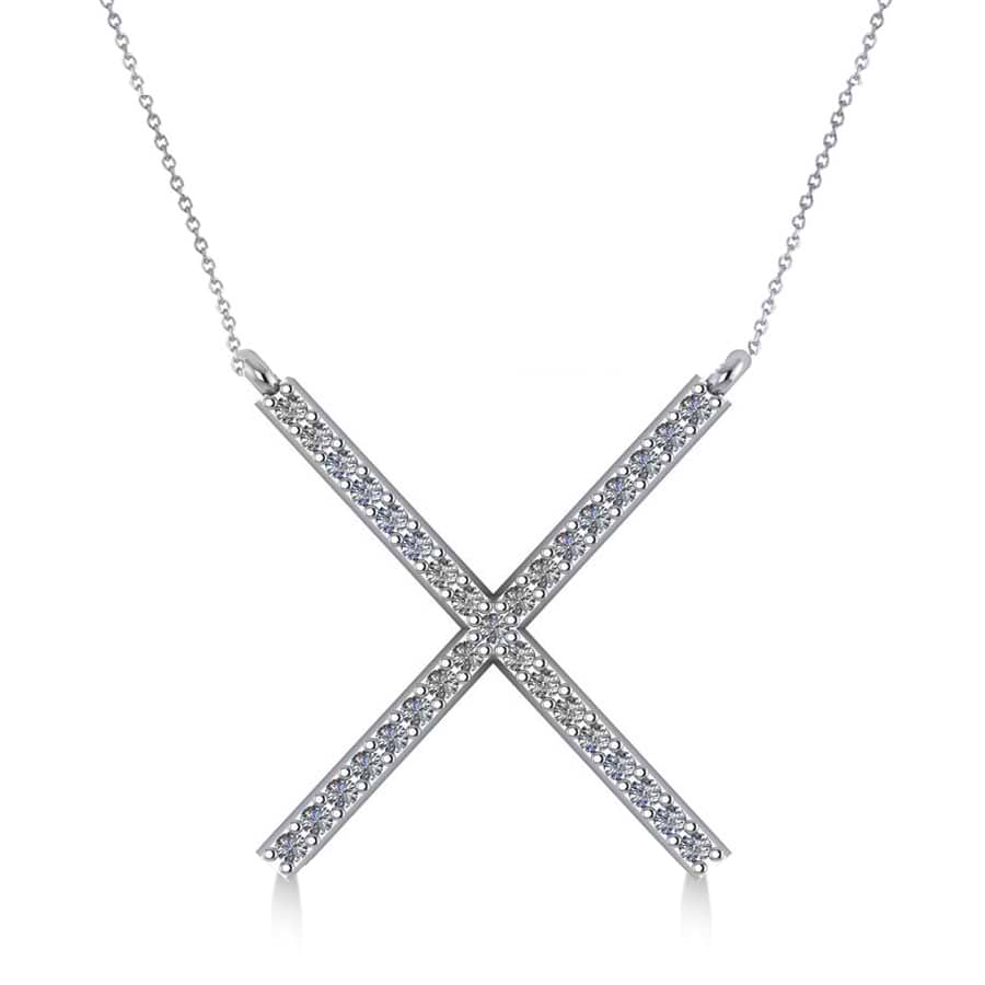 Diamond X Shaped Pendant Necklace in 14k White Gold (0.33ct)