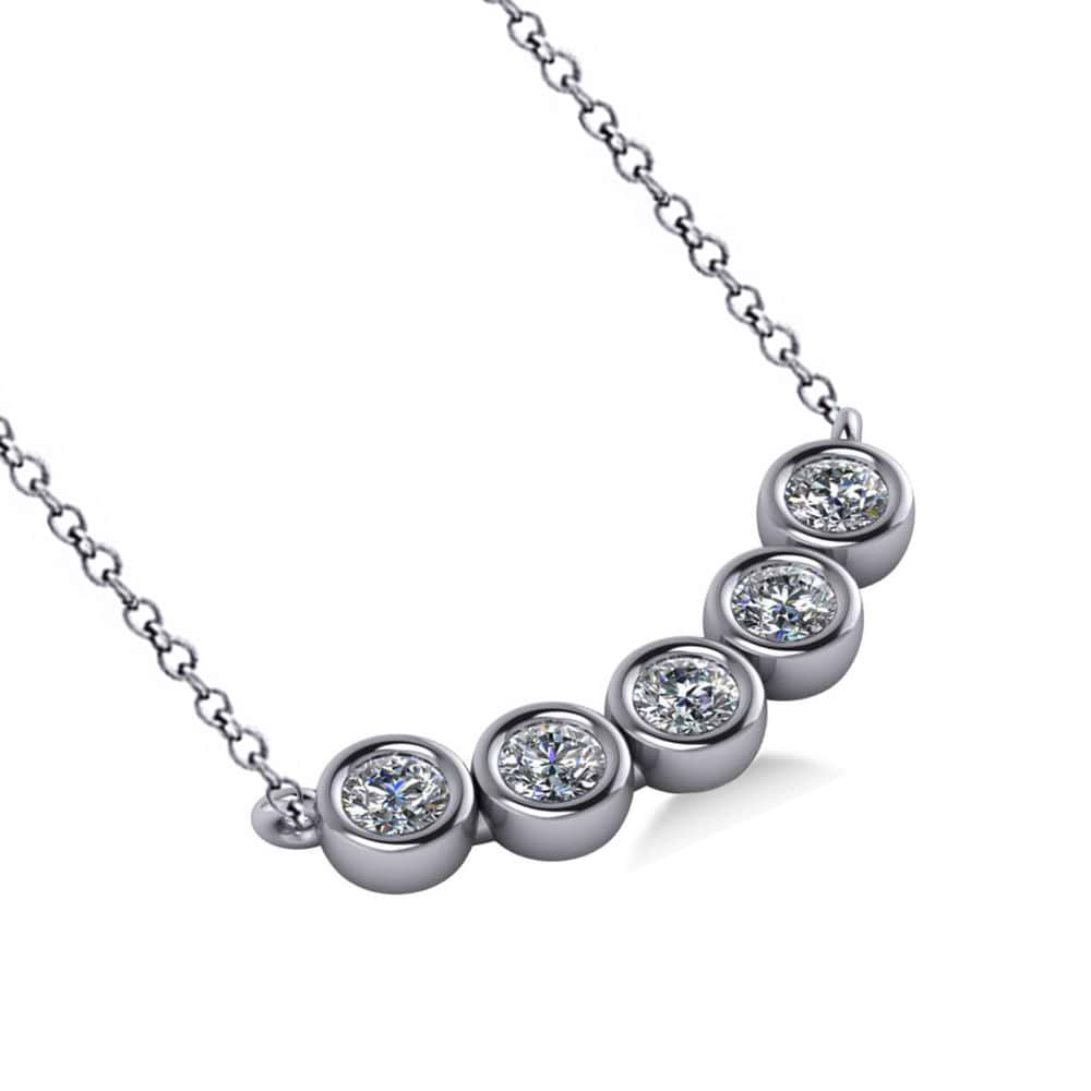 Bezel-set Five-Stone Diamond Pendant Necklace 14k White Gold (1.00ct)